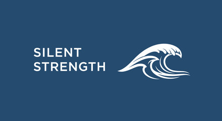 Silent Strength, an inspirational and motivational quote with a powerful ocean wave symbol. Concept of inner power, resilience, and calm determination.