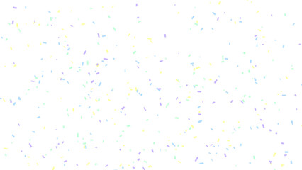 Scattered confetti pieces in pastel colors on a white background creating a festive celebration scene
