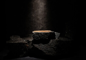 natural stones on dark background for product presentation podium