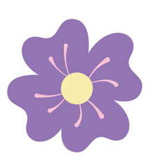 Minimal purple flower shape illustration with yellow center, flat vector style, isolated on white background, perfect for nature and decorative design themes.