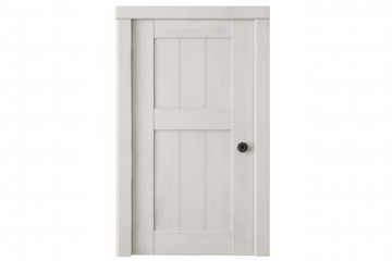 Modern white wooden door with black handle closing on transparent background, ideal for interior design projects