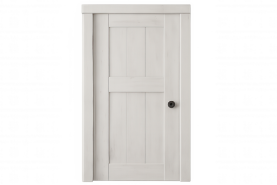 Modern white wooden door with black handle closing on transparent background, ideal for interior design projects