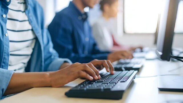 Hands typing on keyboards