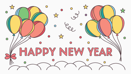 Festive Happy New Year with Balloon Decorations Vector.