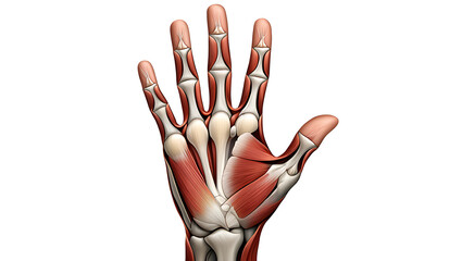 Detailed anatomical illustration of human hand muscles and bones