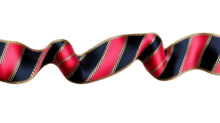 Wavy Red and Blue Striped Ribbon with Gold Edging on White, cut out transparent