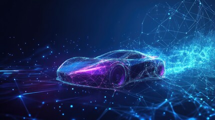 Futuristic car, digital network