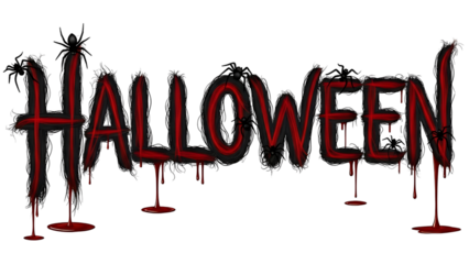 Halloween Horror Text Design with Red and Black Letters, Dripping Blood Effect, and Creepy Spiders – Scary Typography for Haunted House, Party Invitations, Posters, and Spooky Holiday Decorations