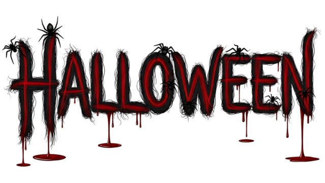 Halloween Horror Text Design with Red and Black Letters, Dripping Blood Effect, and Creepy Spiders – Scary Typography for Haunted House, Party Invitations, Posters, and Spooky Holiday Decorations