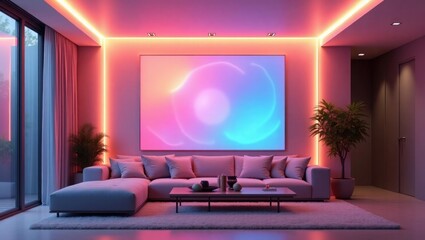 Pink Blue Living Room L E D Lights Abstract Art Sofa