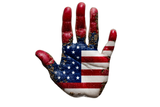 Hand Painted with American Flag and Textured Surface Against White, cut out transparent