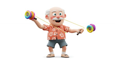 Smiling senior man playing with colorful yo yos