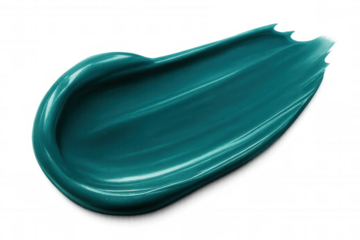 Teal green paint spreading across transparent surface, revealing textured brush marks with glossy artistic effect