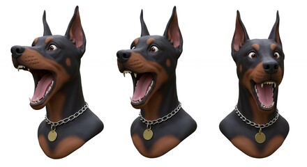 Stylized dog head expressions happy excited and playful rendered images