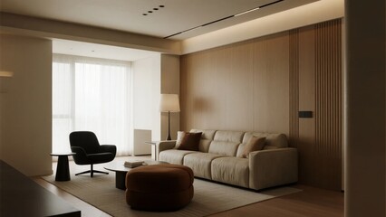 Modern Living Room with Neutral Tones and Minimalist Design