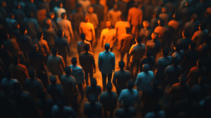 A lone individual stands out amidst a sea of people a striking contrast in a dimly lit environment