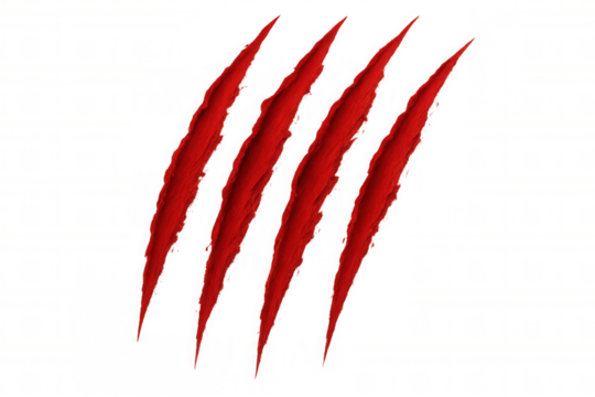 Crimson claw ripping translucent surface, conveying raw primal threat and visceral violence