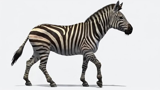 Striped Zebra in Motion on Clean White Background
