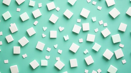 Sea Green Background with White and Mint Square Confetti Playful Valentine's Day Camouflage Style