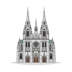 Fototapeta premium Stunning vector illustration of a grand gothic cathedral with intricate architectural details against a clean white backdrop