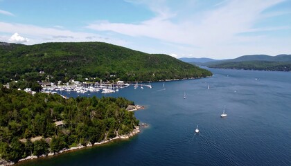 Fototapeta premium Panoramic view of a lake town