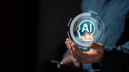 Artificial intelligence AI technology icon with digital human brain