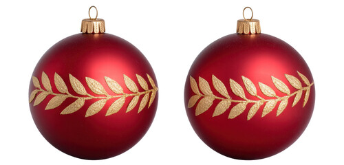 Christmas isolated on transparent background with red ball and gold leaf decoration