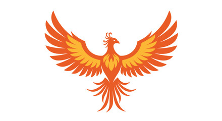 Obraz premium Majestic orange phoenix vector illustration, perfect for logos, emblems, and designs needing a powerful, mythical bird PNG image.