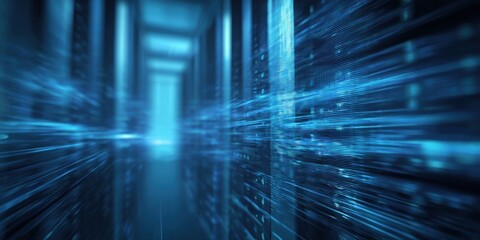 Abstract Technology Background with Blue Tones, Data Center or Server Room Concept, Digital Network