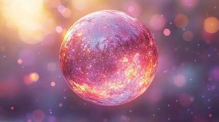 Naklejka premium Abstract spherical object with pink purple and orange hues against a blurred background.
