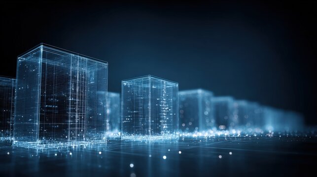 Abstract Digital Cityscape: Futuristic Blue Network of Buildings and Data Visualization for Modern Technology