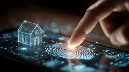 Smart Home Security Access Control Technology with Fingerprint Authentication on Mobile Device with Holographic House