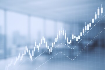 Financial Growth Chart Overlaying Modern Office Space, Depicting Business Success and Positive Market Trends