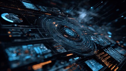 Abstract Technology Interface Displaying Complex Data Visualizations for Futuristic User Experience and High Tech Solutions