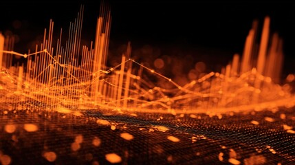 Abstract Financial Data Visualization with Orange Lines on Black Background for Presentations and Commercial Use