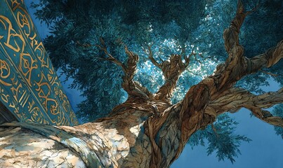 OLHANDO PARA CIMA: DOSSEL DE ÁRVORE ANTIGA COM RAMOS RETORCIDOS