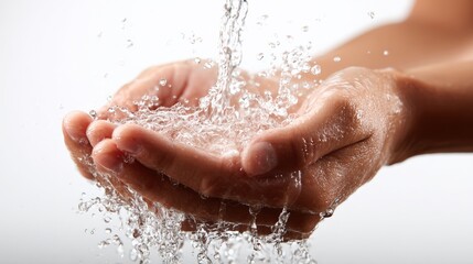 Fototapeta premium Pure Water Flowing Into Open Hands Symbolizing Cleanliness, Hydration, and the Importance of Water Conservation