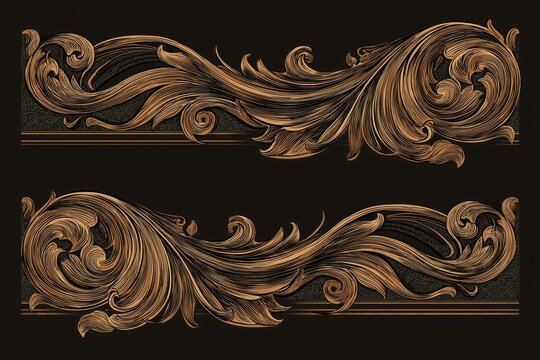 Luxurious Baroque Design: Exquisite Wood Texture Swirls and Floral Motifs for Elegant Vintage Aesthetics and Rich Visual Interest in Classical Style Wall Art