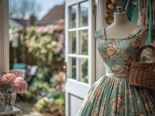 ROBE FLEURIE VINTAGE DES ANNÉES 1950 SUR MANNEQUIN