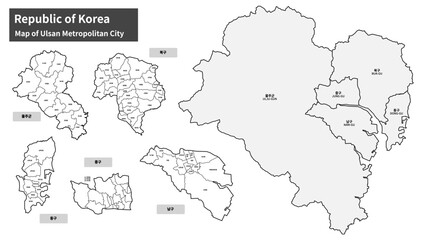 Ulsan Metropolitan City Map, South Korea - Administrative Districts Vector