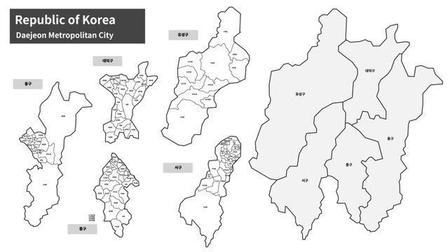 Map of Daejeon Metropolitan City, South Korea - Administrative Districts Vector