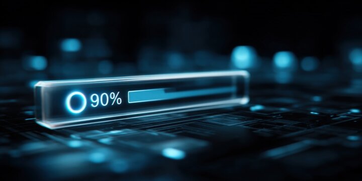 Futuristic Glowing Blue Loading Bar at 90 Percent on a Circuit Board