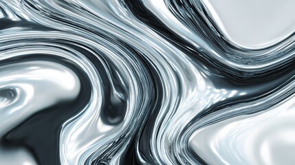 Silver metal fluid, glossy flowing chrome mirror water effect liquid abstract background. High quality