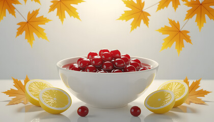 Bright Still Life Bowl of Cherries and Lemon Fruit Dessert