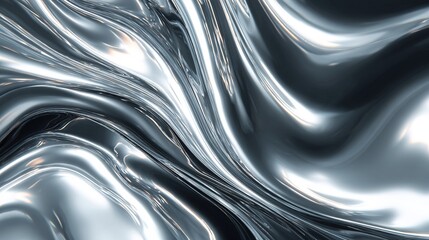 Silver metal fluid, glossy flowing chrome mirror water effect liquid abstract background. High quality