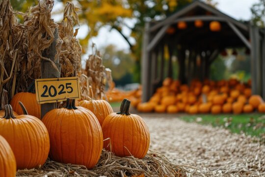 Pumpkins at farm stand displayed for sale in 2025