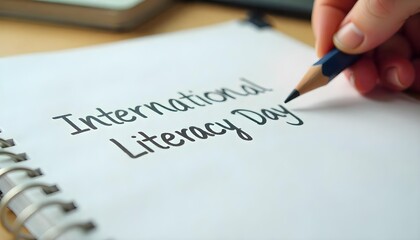 International Literacy Day image with a backdrop of books and learning symbols, highlighting the importance of education and reading