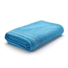 Soft blue cotton towel folded on white background