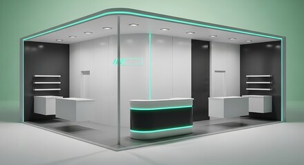 Modern Exhibition Booth with Teal Accent Lighting