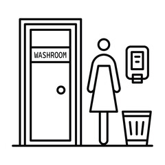 Washroom Sign Vector Illustration with Female Symbol, Door, and Hygiene Elements
